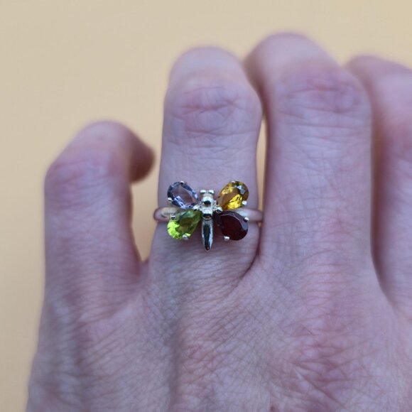 Size 7 Sterling Silver Amethyst Garnet CZ Dragonfly Ring A5613 - Picture 4 of 9